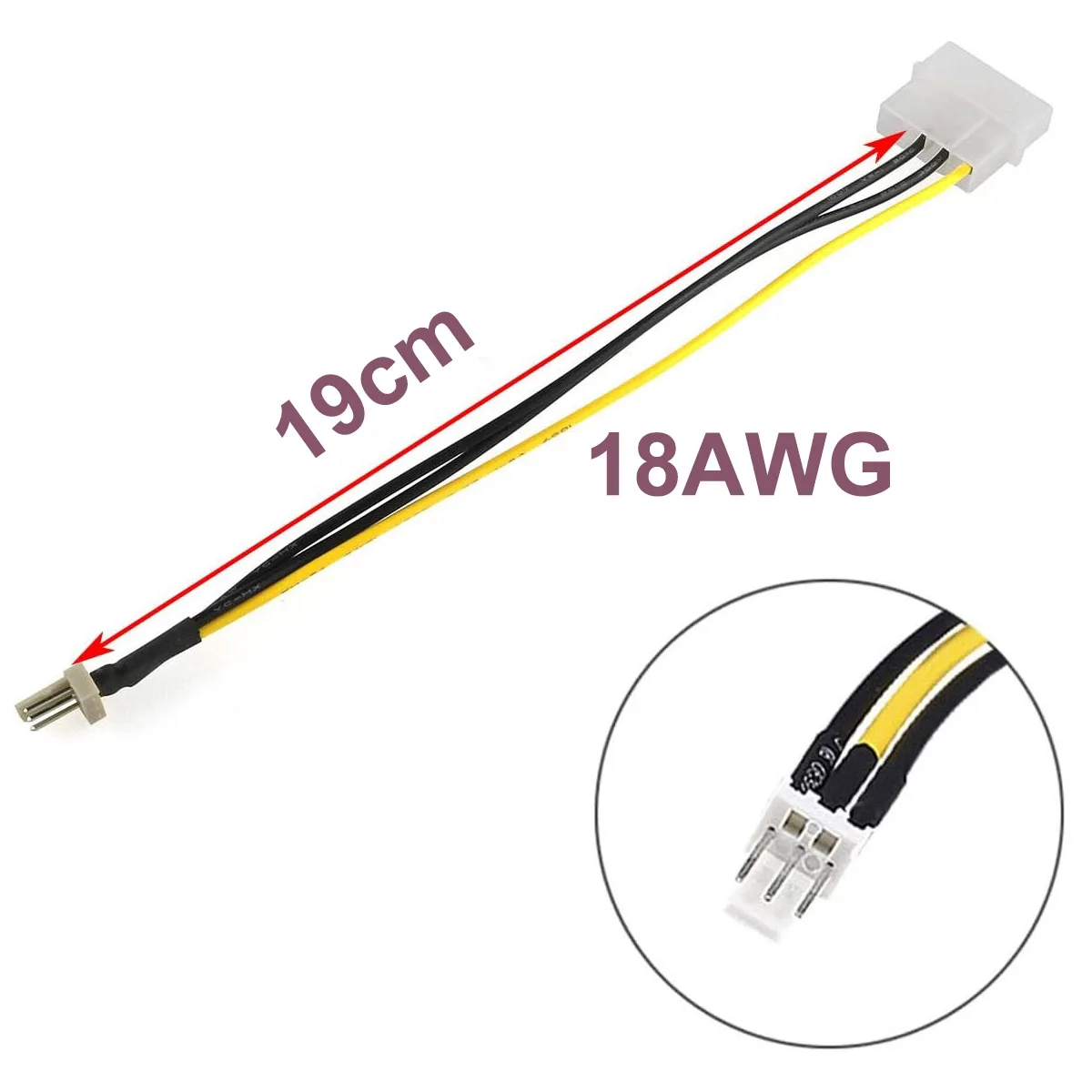 2pcs PC Fan Cable 3 Pin ATX Fan to D Type Large 4-Pin Molex IDE Connector CPU Fan Power Adapter Cable