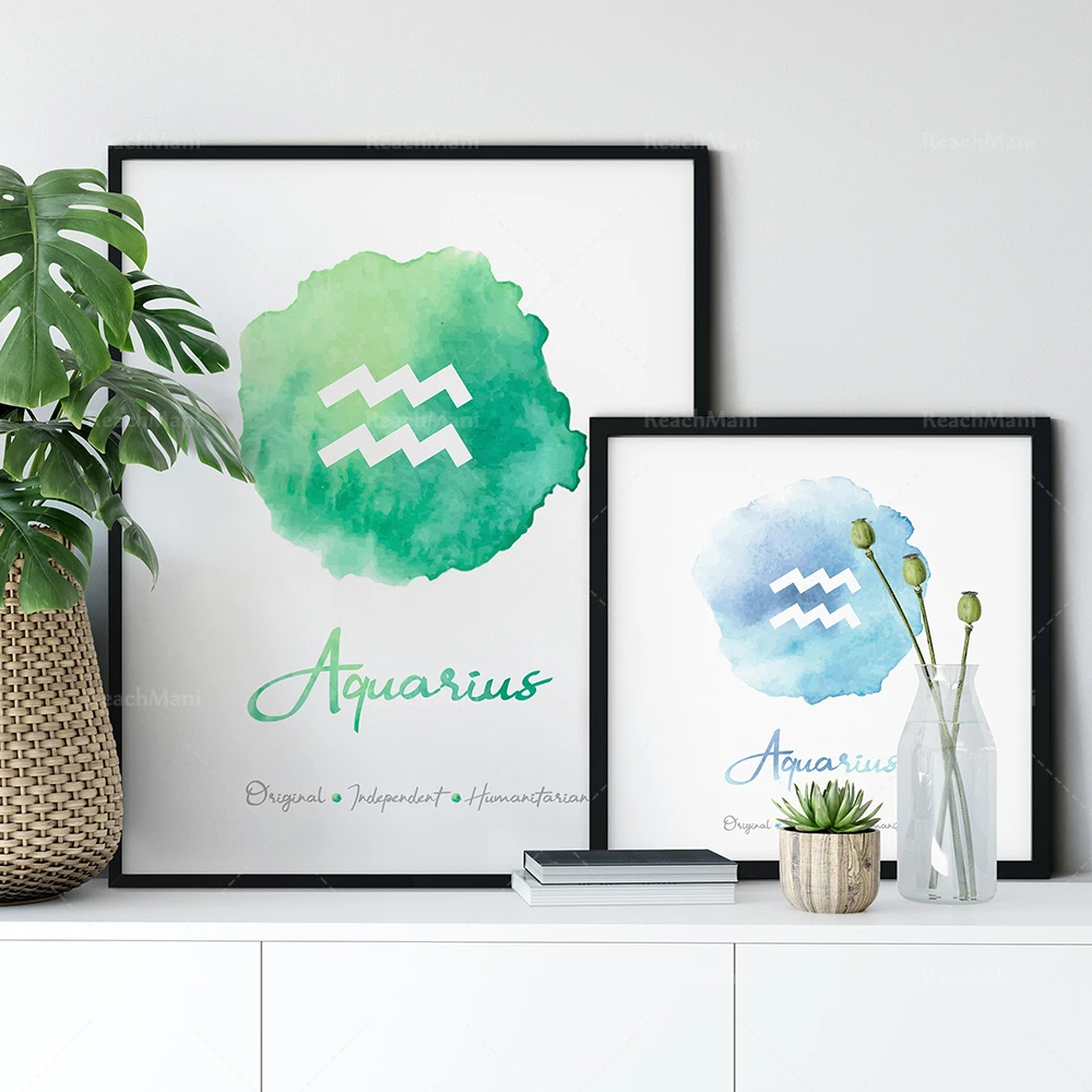 Aquarius Zodiac Art, Aquarius Astrology Gift, Astrology Watercolor, Constellation Art, Zodiac Print, Aquarius Sign Gift