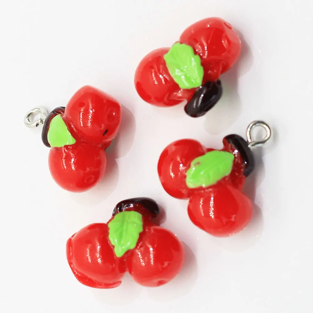 100/50pcs Cute 3D Artificial Fruit Cherry Resin Miniature Food Art Cabochons For  DIY Decorative Craft Making