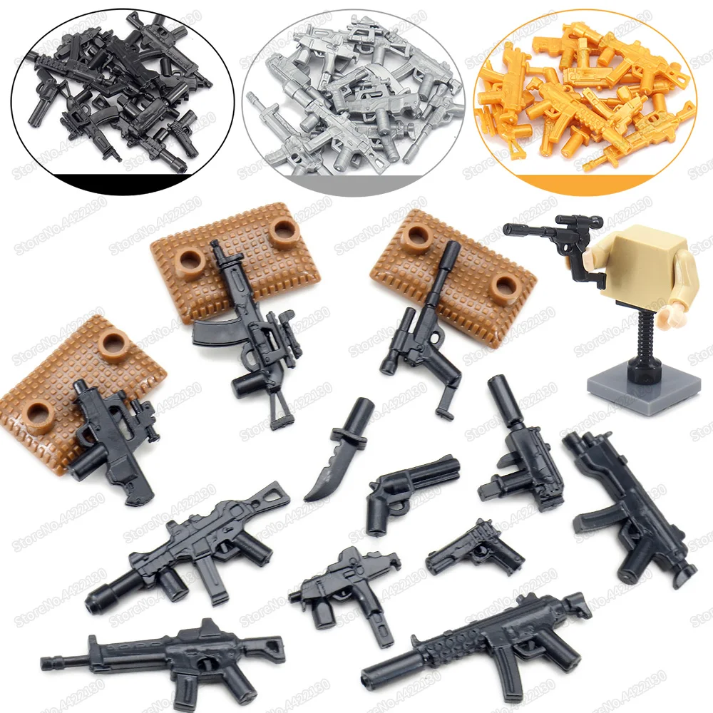 Assembly Army MP5 Submachine Gun Set Weapons Military WW2 Building Block Soldier Figures Equipment Fighting Model Child Gift Toy