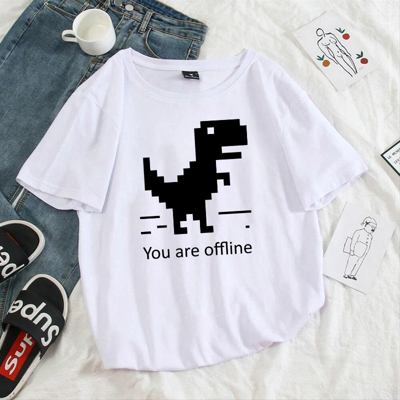 

Women t shirt 2021 Cartoon Dinosaur Print 90's Girl T shirt Harajuku Tshirt Casual O-neck short sleeve t-shirt femme Oversize