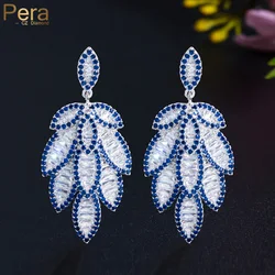 Pera Elegant Blue White CZ Crystal Long  Dangle Leaf Drop Earrings for Women Halloween Party Jewelry Gift Pendientes Mujer E825