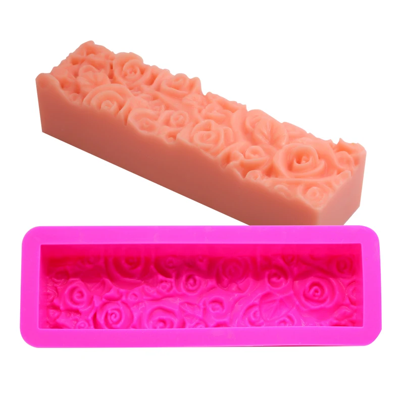 Rose Large Size Silicone Soap Mold Rectangular Embossed Flower Loaf Mould DIY Handmade Art Craft Decoration Tool Silicone Moulds