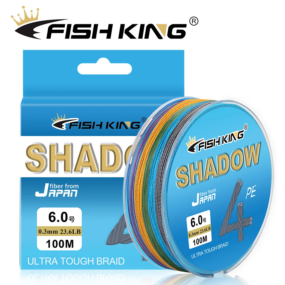 FISH KING 100m Fishing Line 4 Strands 8-90LB Braided Fishing Line Wired Cloth For Fishing Carp Multifilament PE Fishing Line