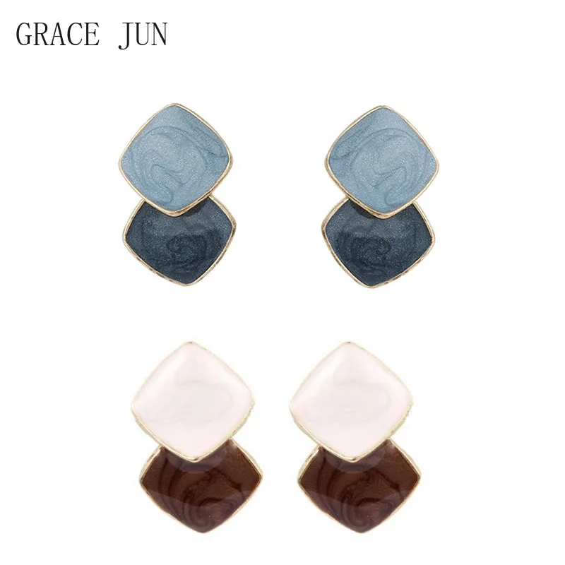 GRACE JUN New Arrival Clip on Earrings No Pierced Popular Women\'s Cuff Earrings Needn\'t Ear Hole Enamel Metal Ear Clip Wholesale