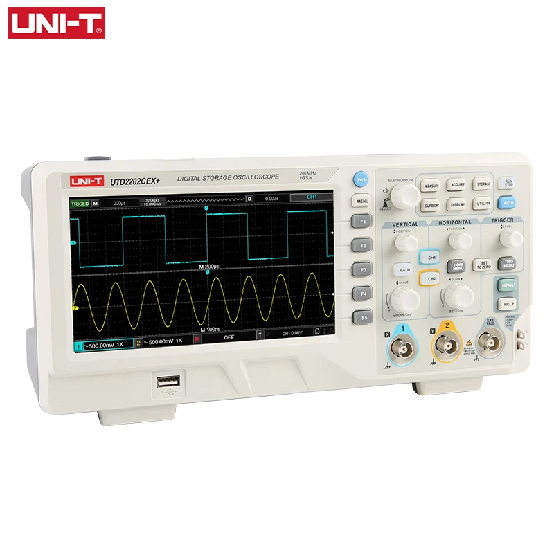 UNI-T Digital Oscilloscope UTD2202CEX+ 200 MHz USB Oscilloscope 2 Channels 1GS/s Sampling Rate Osiloscope 7 Inch Color Display