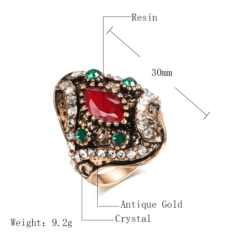 Kinel Vintage Red Stone Ring Fashion Antique Gold Color Boho Crystal Rings For Women Wedding Jewelry Bijoux 2020 New