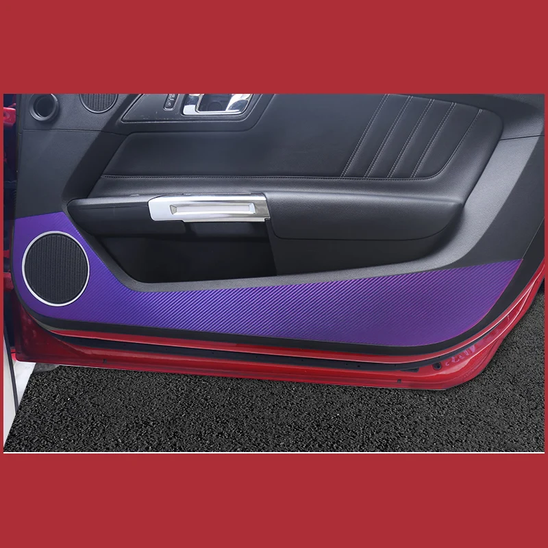 QHCP Car Door Anti-kick Sticker Film Anti-dirty Carbon Fiber Black Red Purple Fit For Ford Mustang 2015 2016 2017 2018 2019 2020