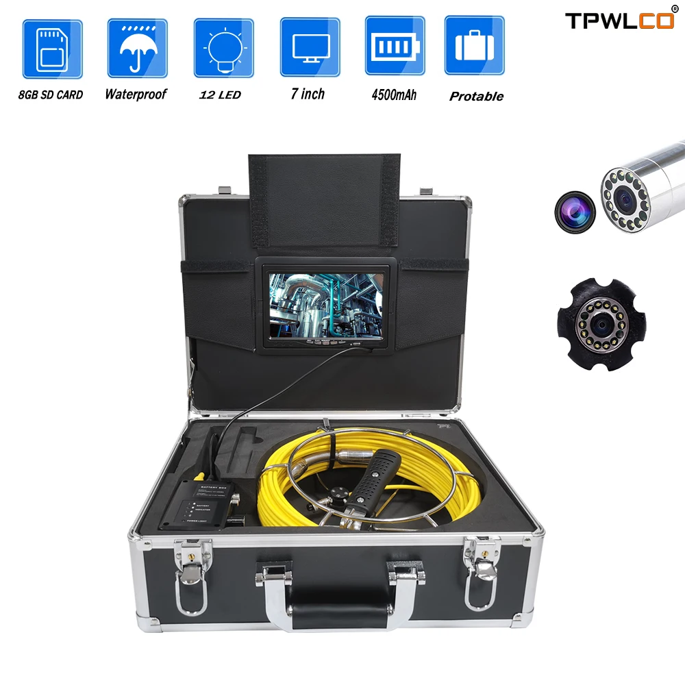 

DVR Recorder 23mm Pipe Sewer Industrial Video Camera IP68 Waterproof 20-50m Cable 7" 1000TVL Drain Endoscope Inspection System