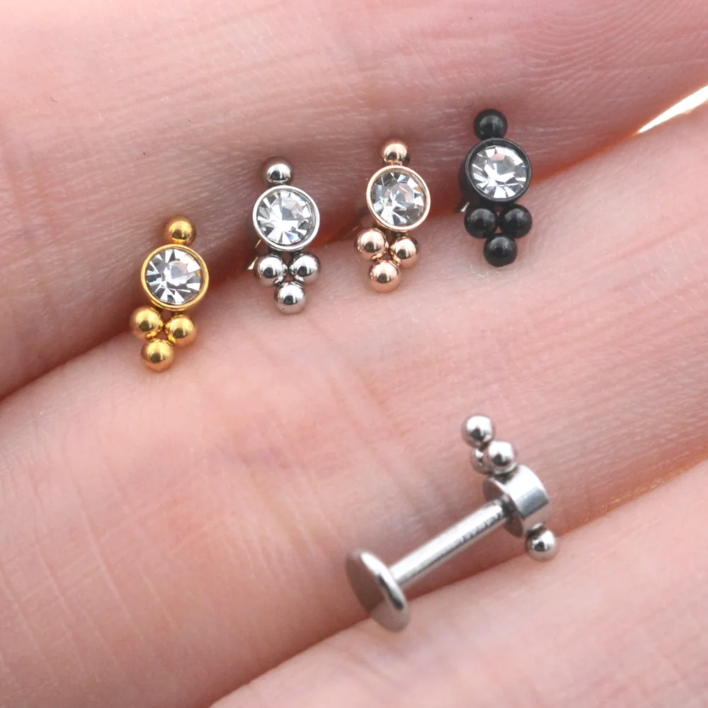 2Pcs 16G 1.2x6/8mm Bar Mini Balls Crystal Nose Ring Stud Piercing Labret Lip Helix Tragus Cartilage Earrings Lobe Ear Jewelry