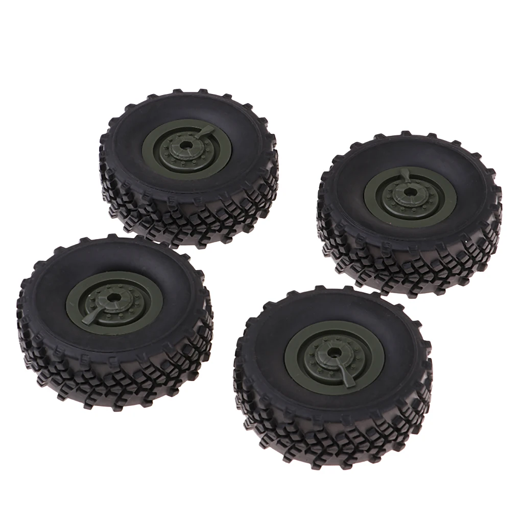 4-Pack Rubber Tire with Army Green Wheels for WPL 1:16 Remote Control Trucks