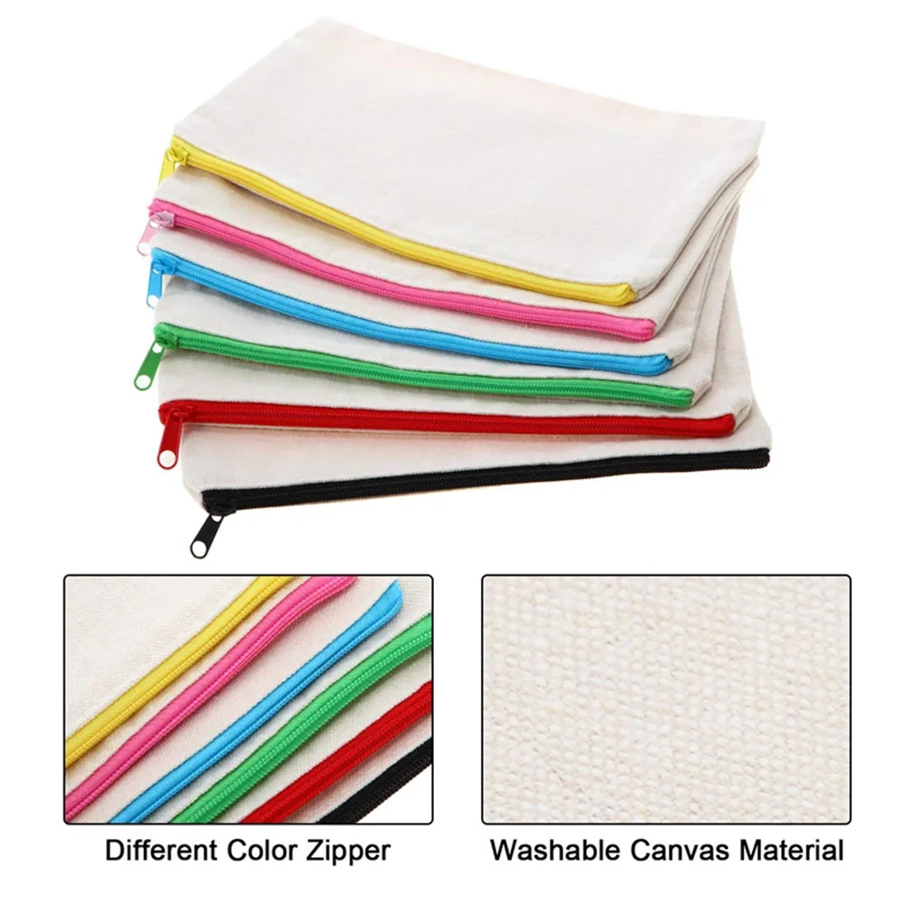 6Pcs Creative DIY Student Blank Canvas Pencil Case Zipper Pen Pouches Makeup Bags Multifunction Travel Toiletry Bag Stationery