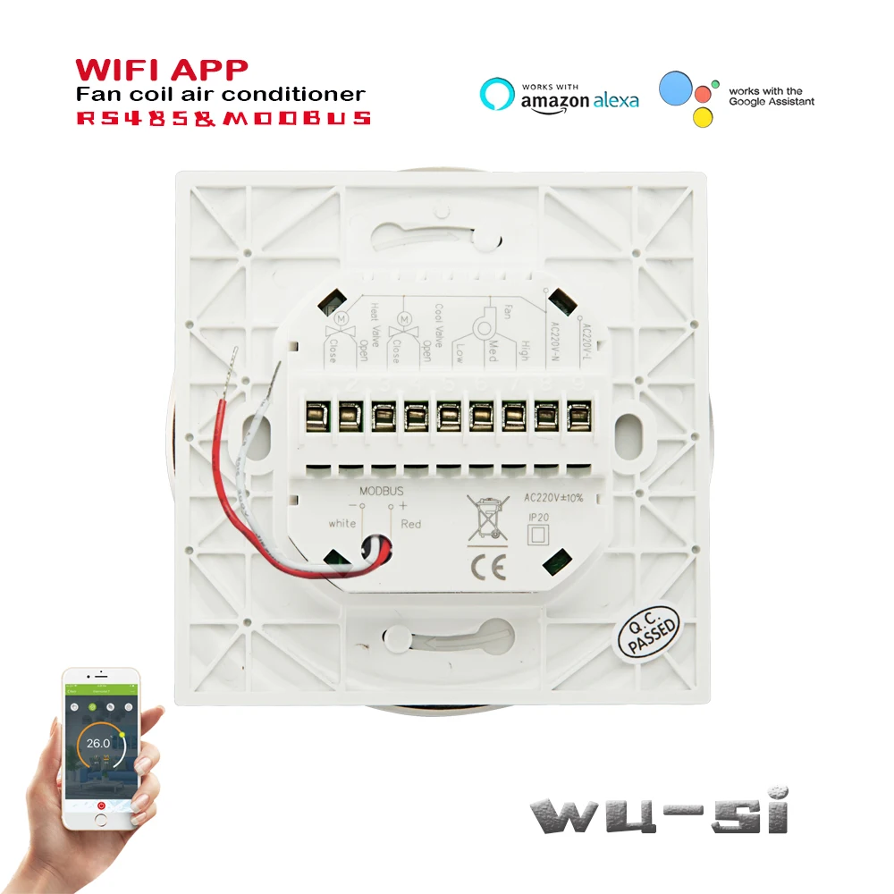 Termostato programável para refrigeração/aquecimento, rs485 e modbus, wi-fi, funciona com google home