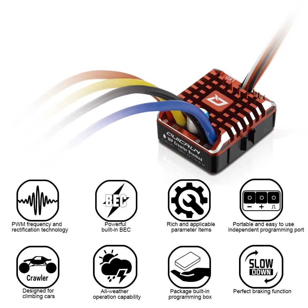 Hobbywing QuicRun 1080 Waterproof Brushed 80A ESC + Program Card For Crawler Children Kids Toys Brushed ESC RC Car Parts