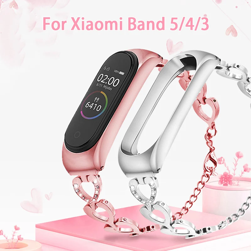 

Металлический ремешок для Xiaomi Mi band 5 4 3, умный браслет из нержавеющей стали, подарок для женщин