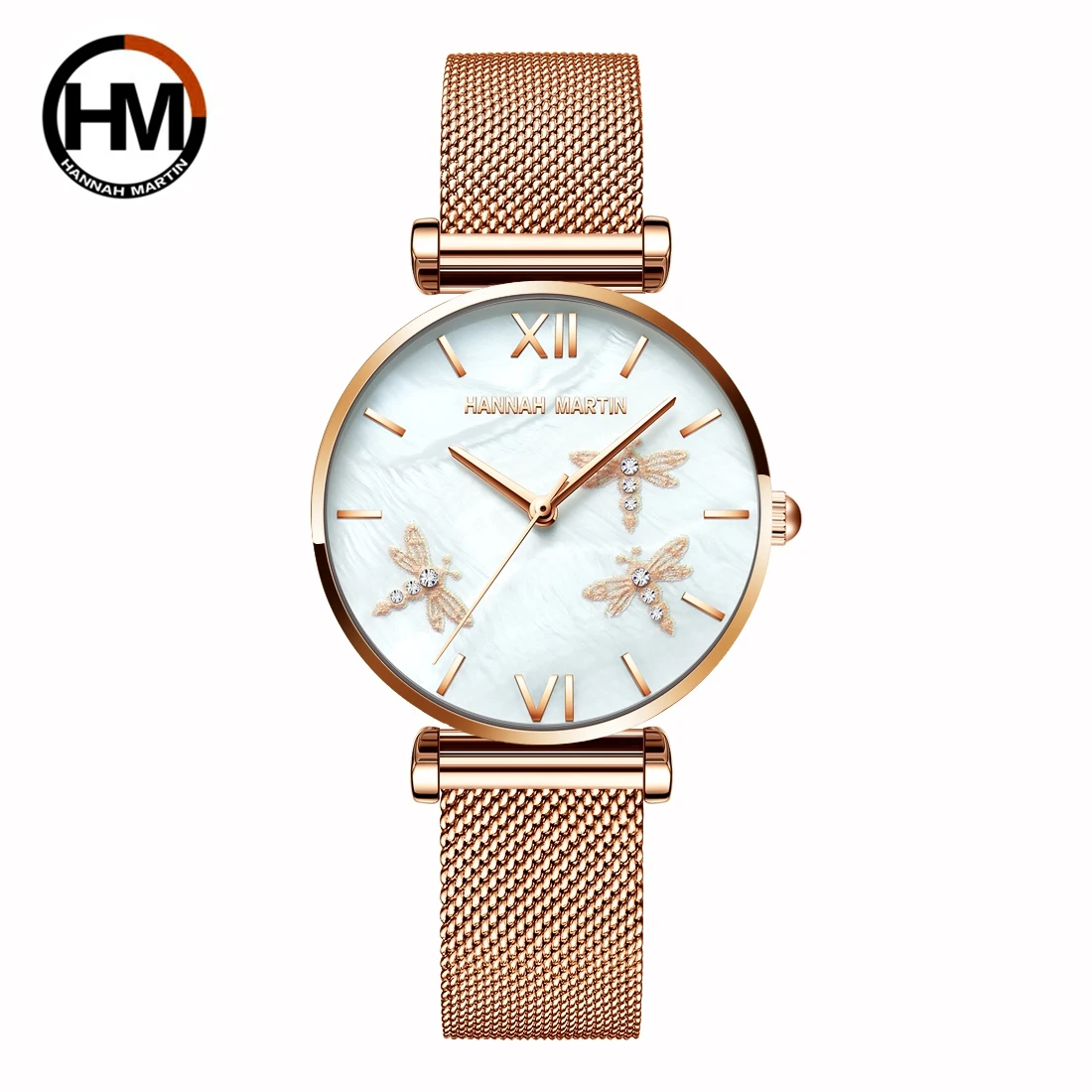 2021 New Dragonfly Design White Oyster Scallop Dial  Japan Quartz Ladies Watch Akoya Pearl Shell Stainless Steel Women Watches