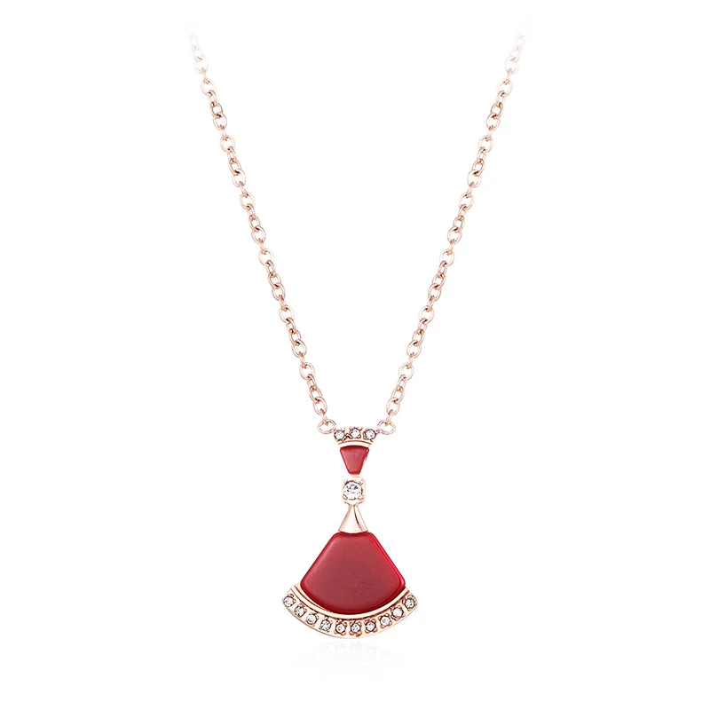 Skirt Necklace for Women Red White Black Scallop Zircon Pendant Stainless Steel Charms Aesthetic Wedding Jewelry Gift(KGN004)