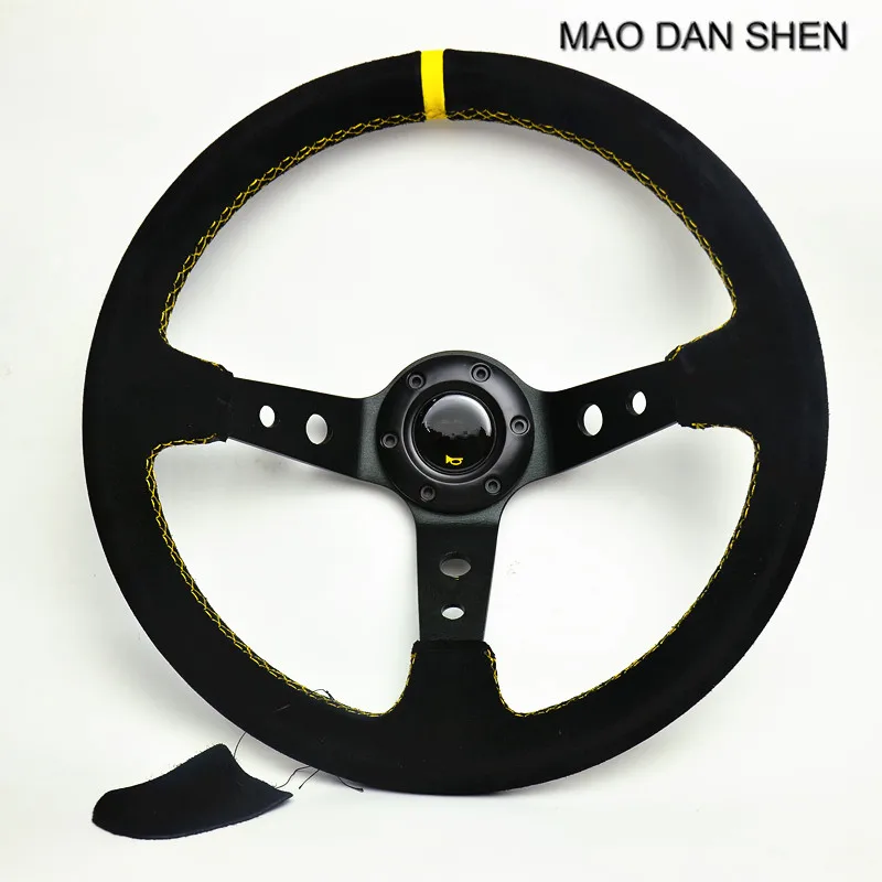 14inch 350mm Suede Leather Deep Dish Corn Drifting Steering Wheel / General Steering Wheel car styling Volante