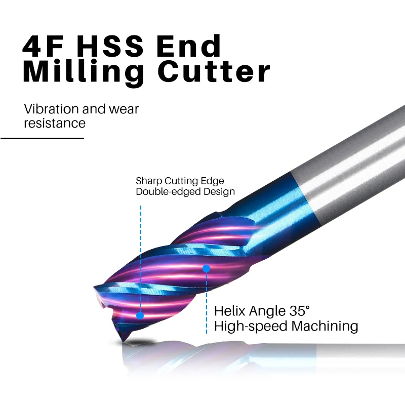 HSS End Mills 1pc 3-9mm HSS Metal Cutter Aluminum Milling Tool Milling Cutter CNC Router Bit 4 Flute End Mills