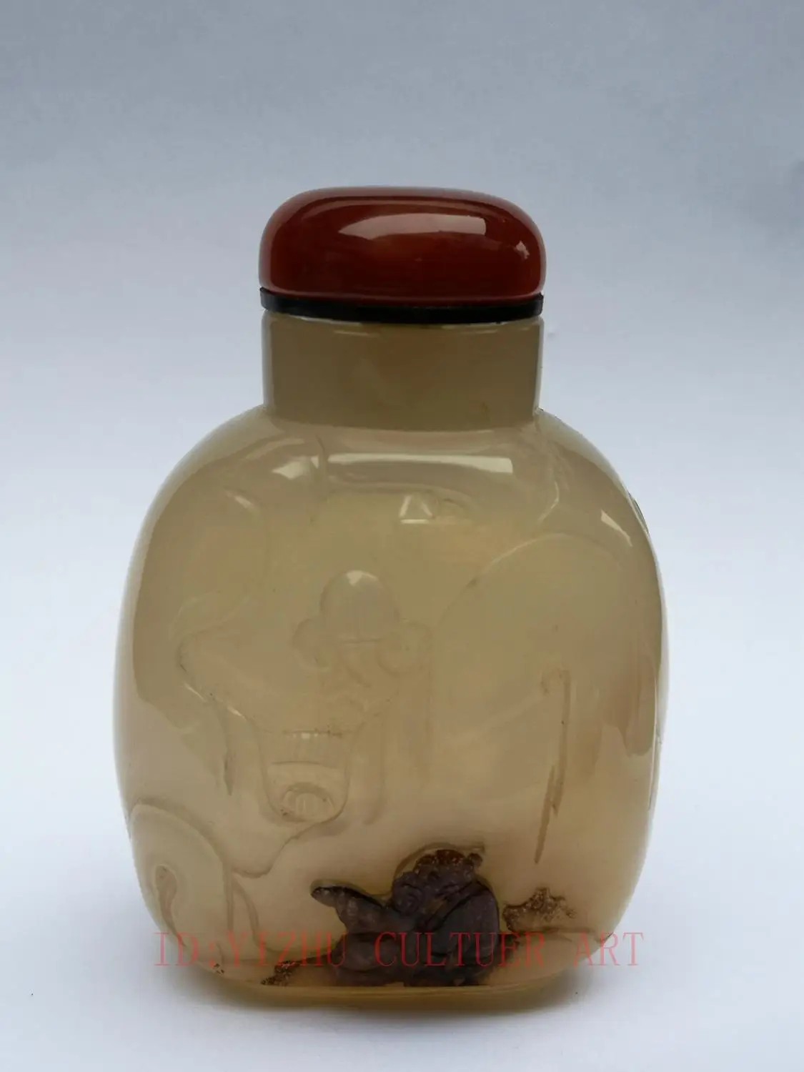 YIZHU CULTUER ART Collected Old China Natural Agate Hand Carving Landscape Figure Snuff Bottle