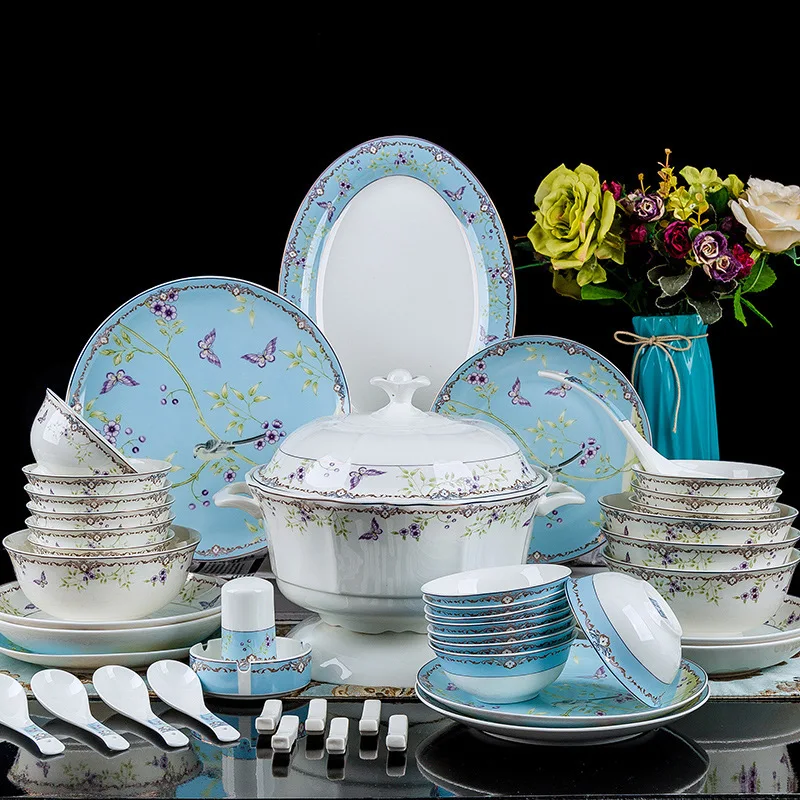 

Wedding Guci Jingdezhen gilt edged bone china tableware set