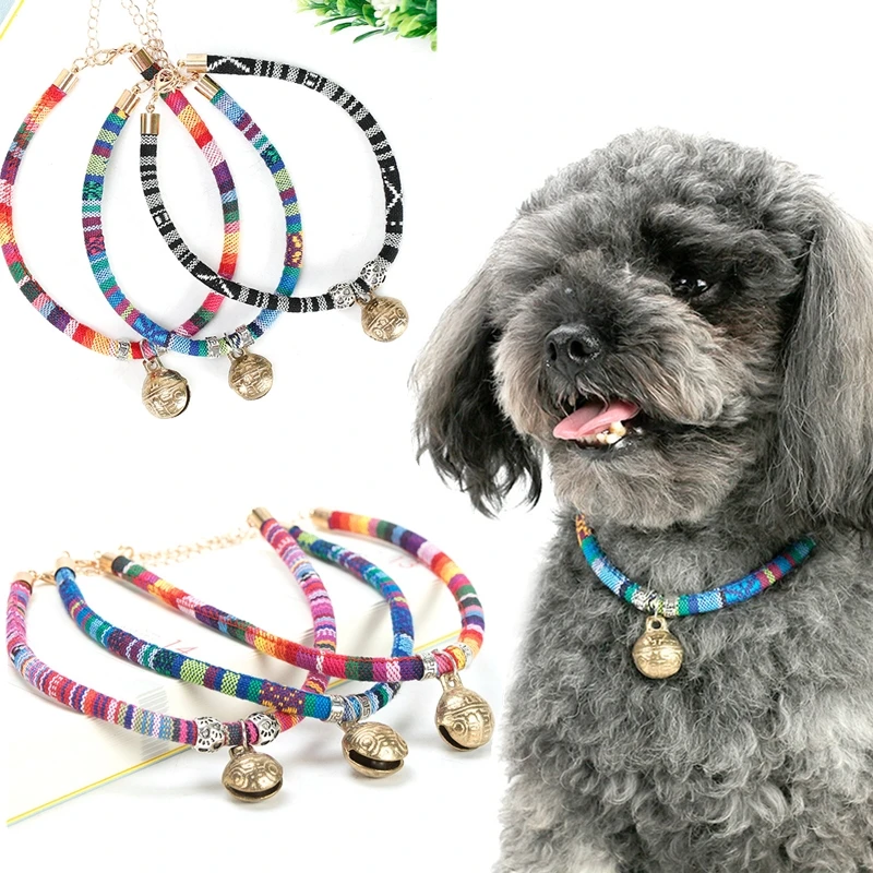 Adjustable Pets Collar Cat Collars & Leads Cats Products for Pet Vintage Dog Collar Lead with Bell Buckle Accessories