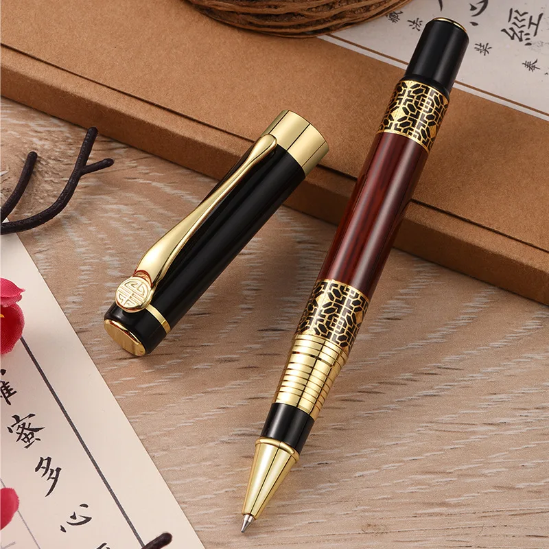 Luxury High quality Golden carving Mahogany paint Business office Fine 0.5mm Rollerball Pen New