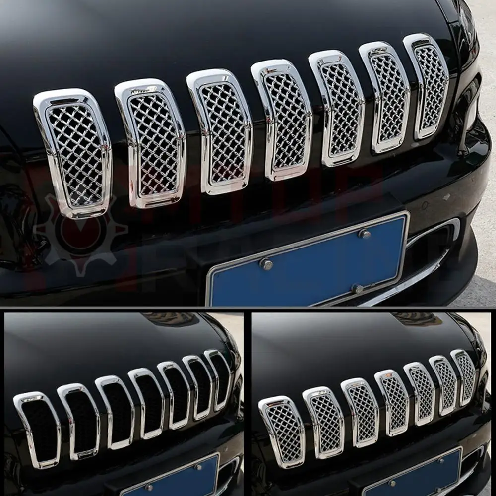 Chrome Front Center Grille Mesh Bumper Grid Inserts For Jeep Cherokee 2015 2016 2017 2018 Silver
