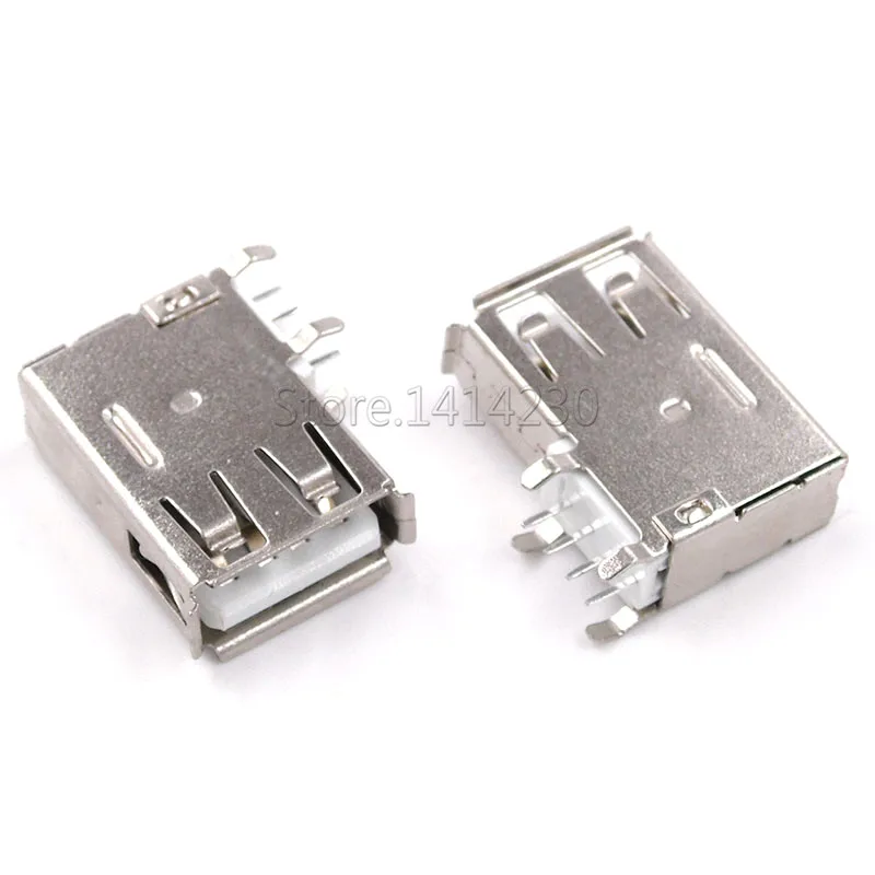 10Pcs USB Type A Female Solder Jacks Connector Side Needle 4Pin 90 Degree USB Data Interface Length 19.5mm