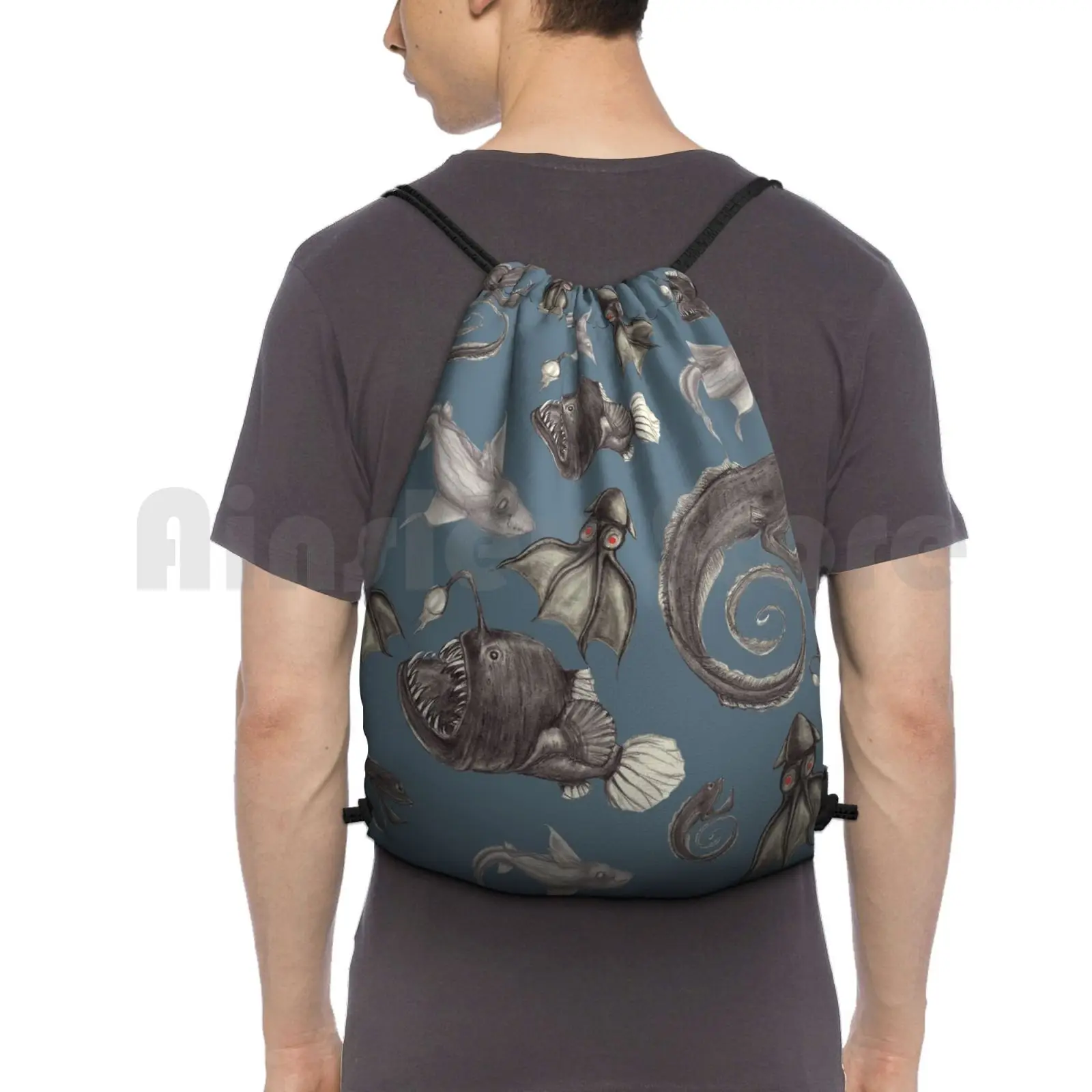 

Deep Sea Creatures Pattern Backpack Drawstring Bag Riding Climbing Gym Bag Halloween Pop Surrealism Sketch Michaela Sagatova