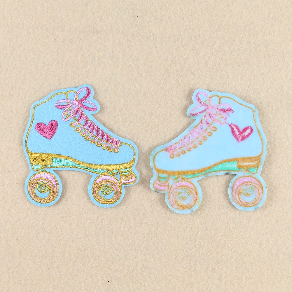 2PCS Creative Girls Roller Skates Embroidery Patch DIY Iron on Patches for Clothes Sewing Applique Fabric Clothing Accessories