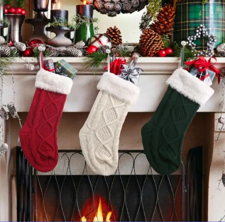 High Quality knitting wool Christmas Socks Xmas Candy BAG Gift Bag Xmas Party  Decoration New Year Red Color