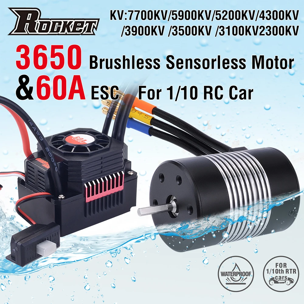 

3650 Waterproof Brushless Sensorless Motor 2300KV 3100KV 3500KV 4300KV 5900KV 5200KV 7700KV for 1/10 RC Car