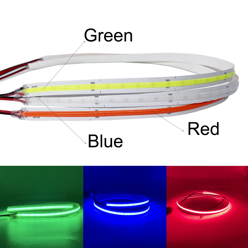 12V 24V COB LED Strip 480/528 Flexible COB LED Lights Red Green Blue LED Tape LEDs 0.5m-5m