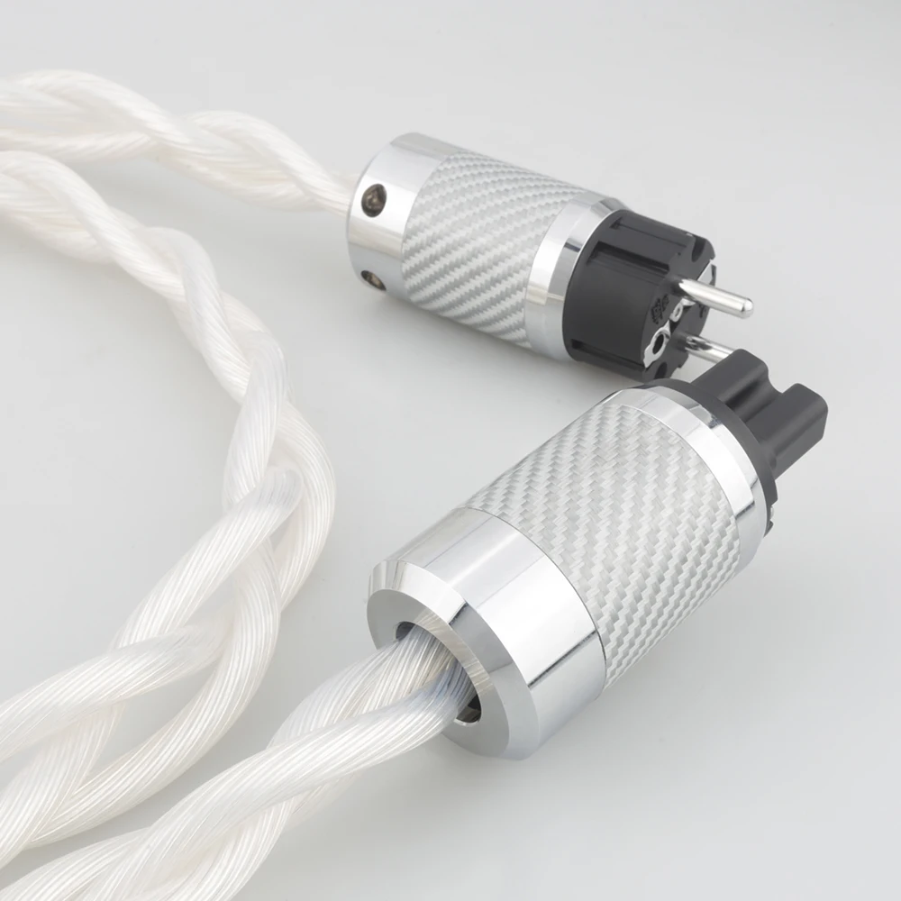 

HIFI 5N OCC Single US/EU/AU AC Audiophile Audio Amplifier DAC Filter Silver Power Cable with Carbon Fiber Rhodium Plating Plug