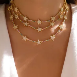 STAR BAR Link Chain Choker Statement Necklaces For Women Rainbow Cz Bar Christmas Gift Star Geometric Simple Fashion Jewelry