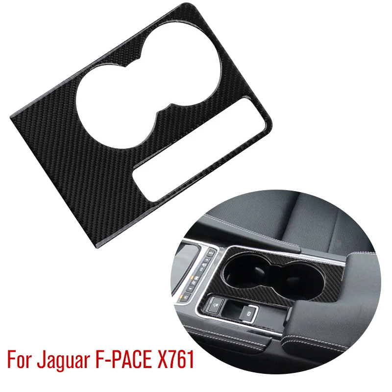 Carbon Fiber Car Center Console Front Water Cup Holder Frame Trim Cover Sticker for Jaguar F-PACE X761 XE X760 XF X260