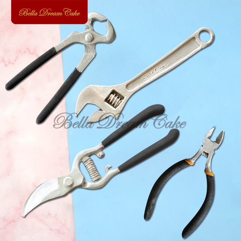 4 Styles Household Tool Wrench Pliers Silicone Mold Fondant Chocolate Candy Moulds DIY Clay Molds Cake Decoration Tools Bakeware