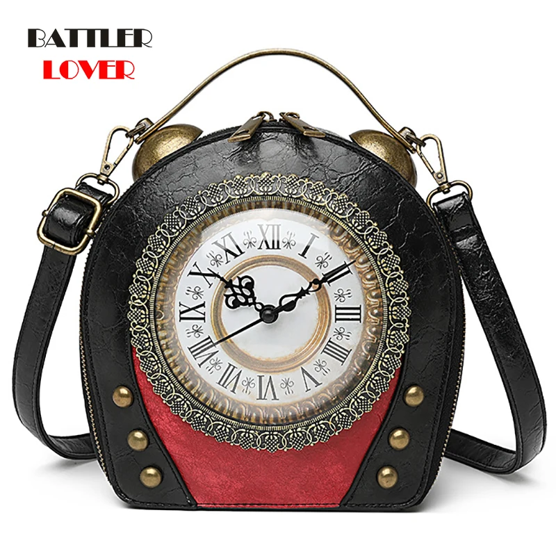 Real Clock Real Movement Women Bags Leather Patchwork Embroidery Handbags Girls Shoulder Bags Cross Body Messenger Bag Handmade