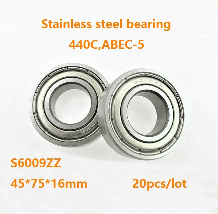 

20pcs/lot S6009ZZ 45x75x16mm ABEC-5 Stainless steel bearing Double metal shielded cover Deep Groove Ball bearing S6009 ZZ 6009ZZ