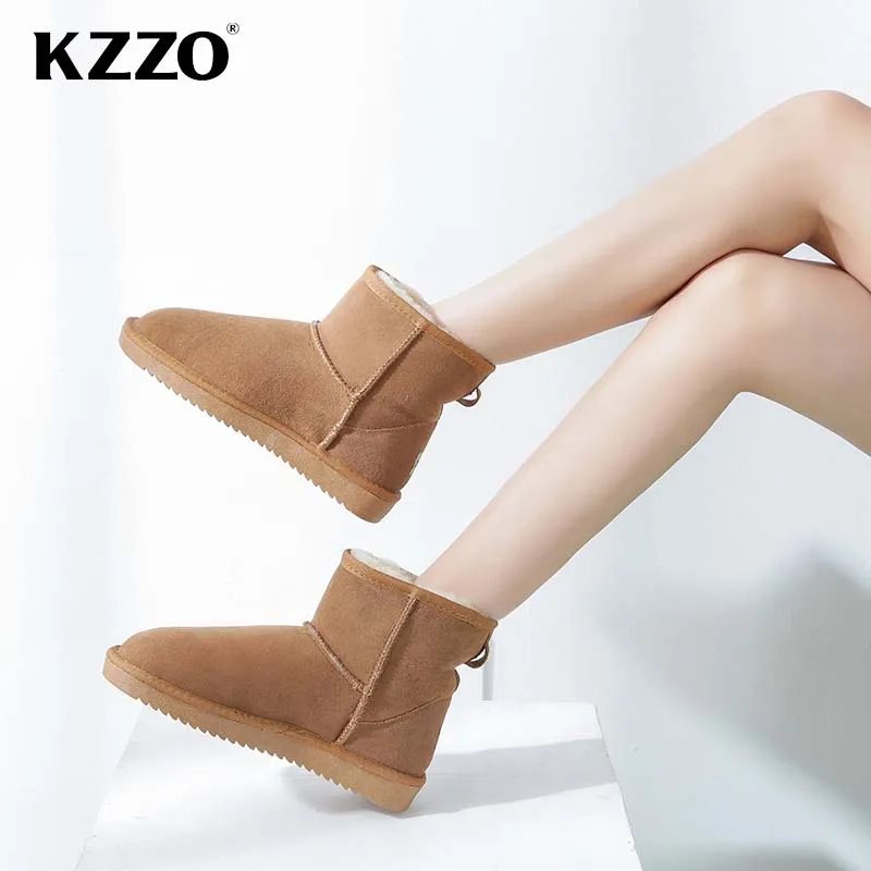 KZZO Australia Classic Sheepskin Snow Boots Women Natural Wool Fur Casual Short Ankle Boots Winter Warm Shoes Non-slip size34-47