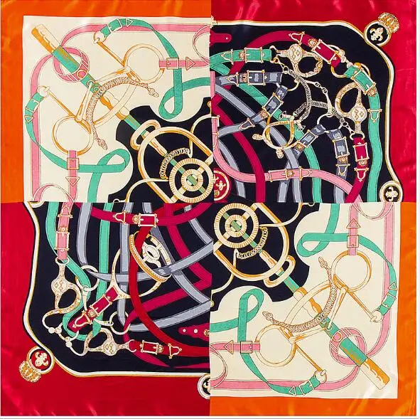 90*90cm Women Silk Square Scarf Fashion High Quality Stitching Chain Design Ladies Scarves Shawl Hijab