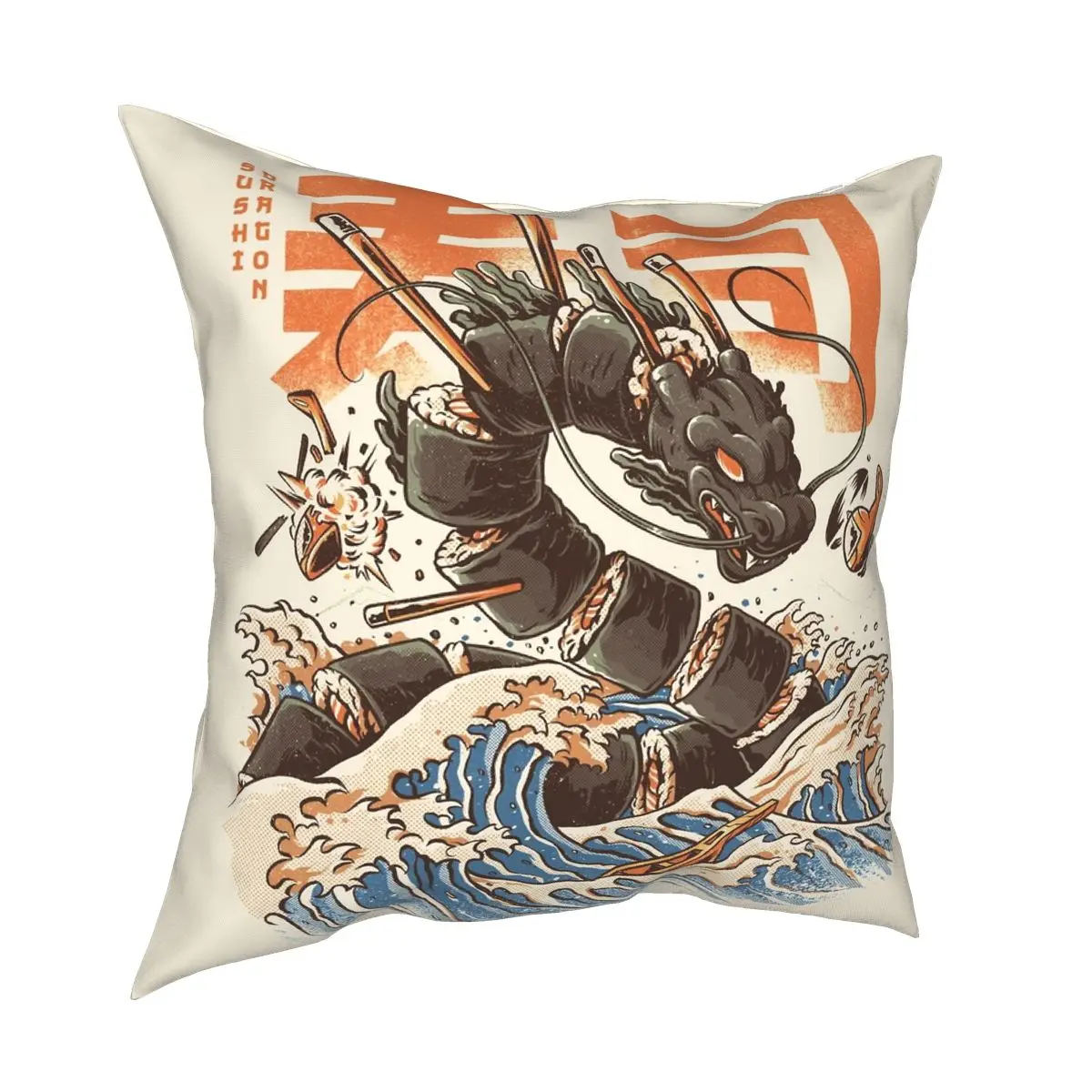 Great Sushi Dragon Square Pillowcase Polyester Pattern Zipper Decor Pillow Case for Car Cushion Cover 18