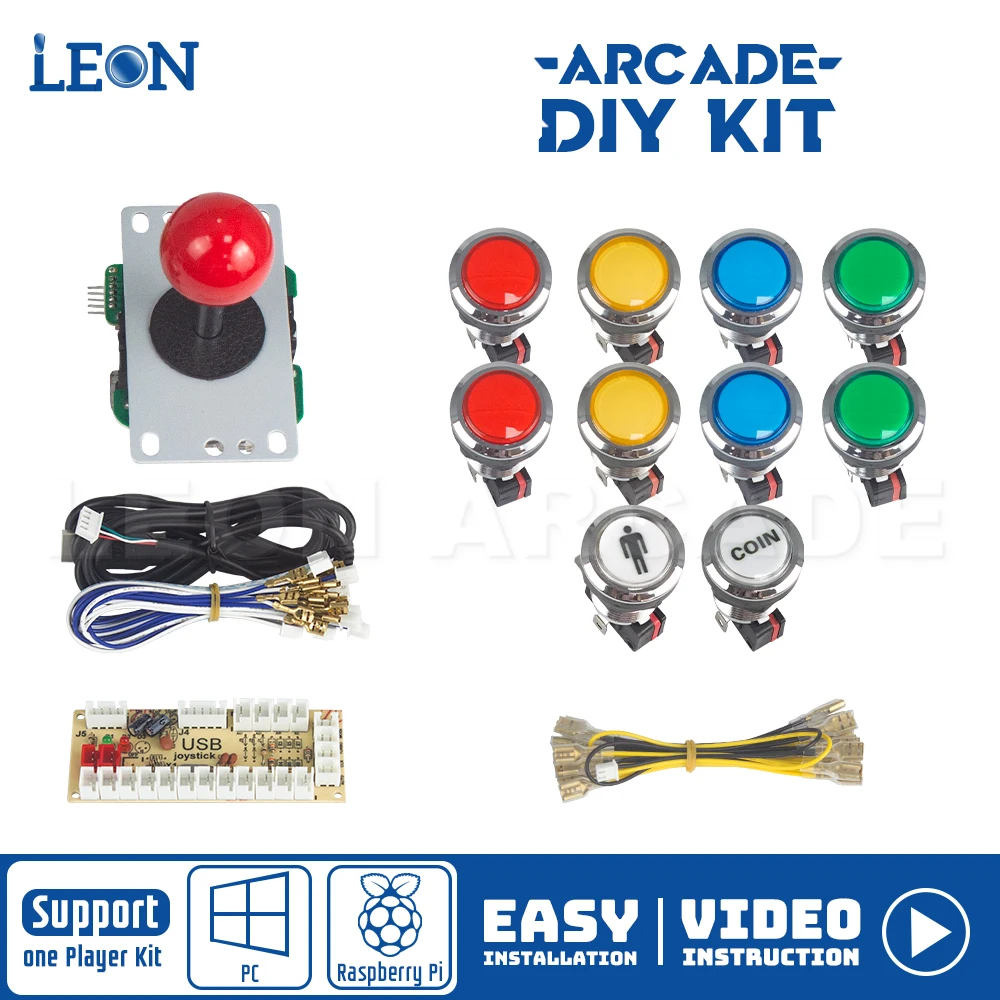 

Arcade Kit For 1 Player Zero Delay USB Encoder 5 Pin 8 Way Sanwa Arcade Joystick Chrome Plating Illuminated Arcade Button LED