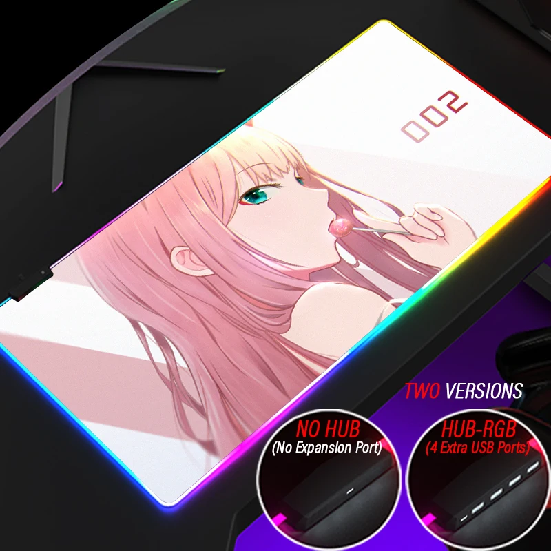 Hot RGB บุคลิกภาพ Luminous ZERO สองแผ่น Pad HUB 4พอร์ต USB DARLING ใน FRANXX Mousepad HD การพิมพ์ที่กำหนดเอง mat