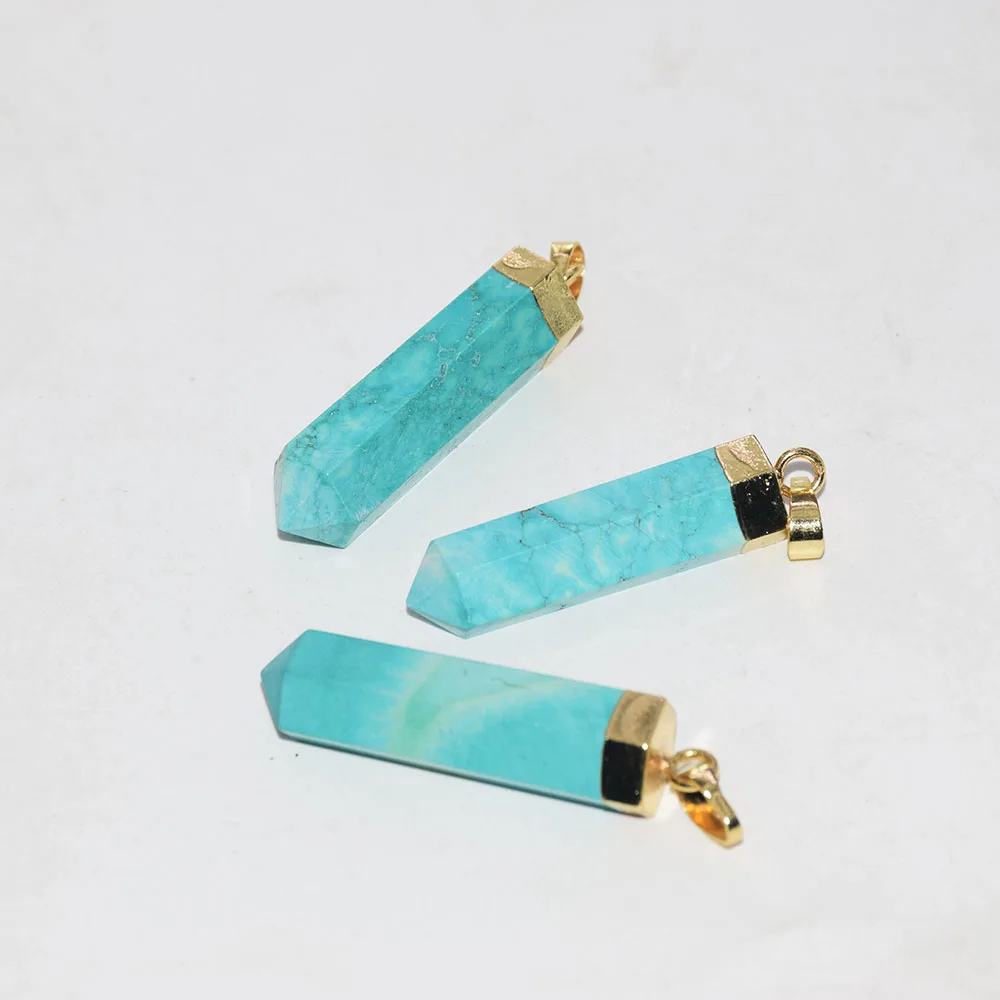 Fashion Jewelry Long Hexagonal Pillar Green Turquoise necklace pendant femme 2023 Stripe Stone gold plated point 5pc as gifts