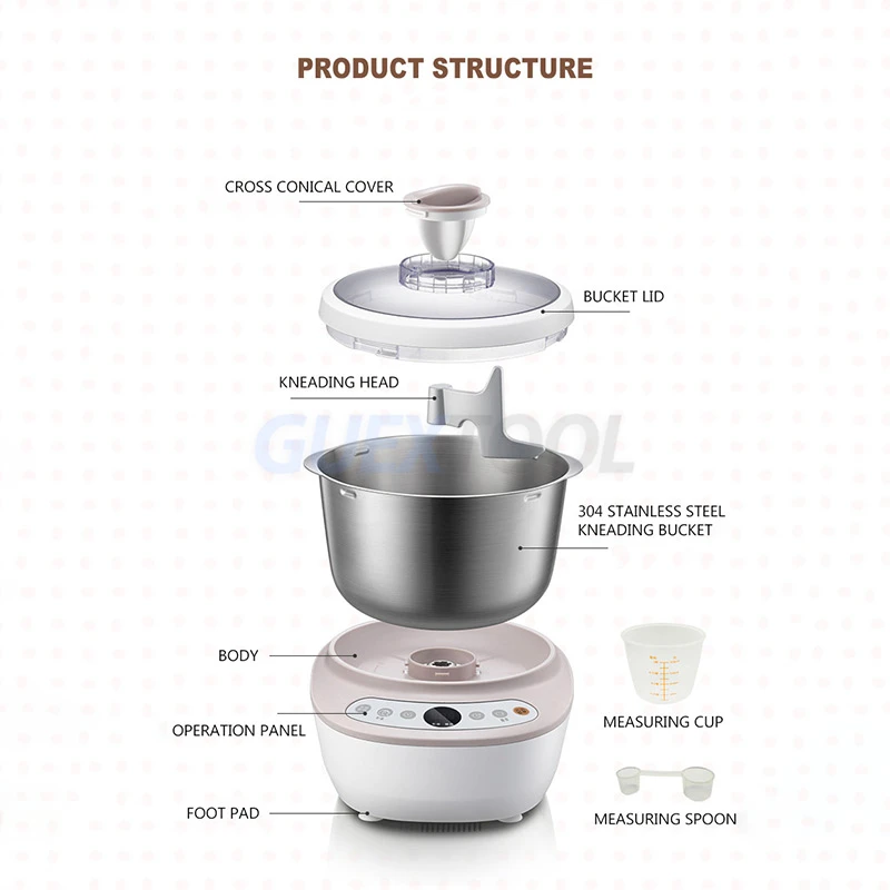 Household Stand Mixer Dough Kneading Machine Dough Mixing Machine Intelligent Timing Stainless Steel Food Mixing Machine