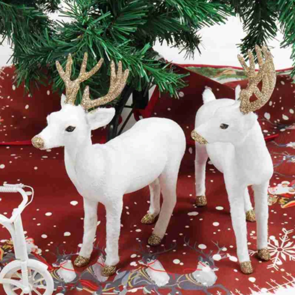

Plush Simulation Christmas White Reindeer Standing Xmas White Elk Deer Dolls Home Party Festival Decoration Decoration