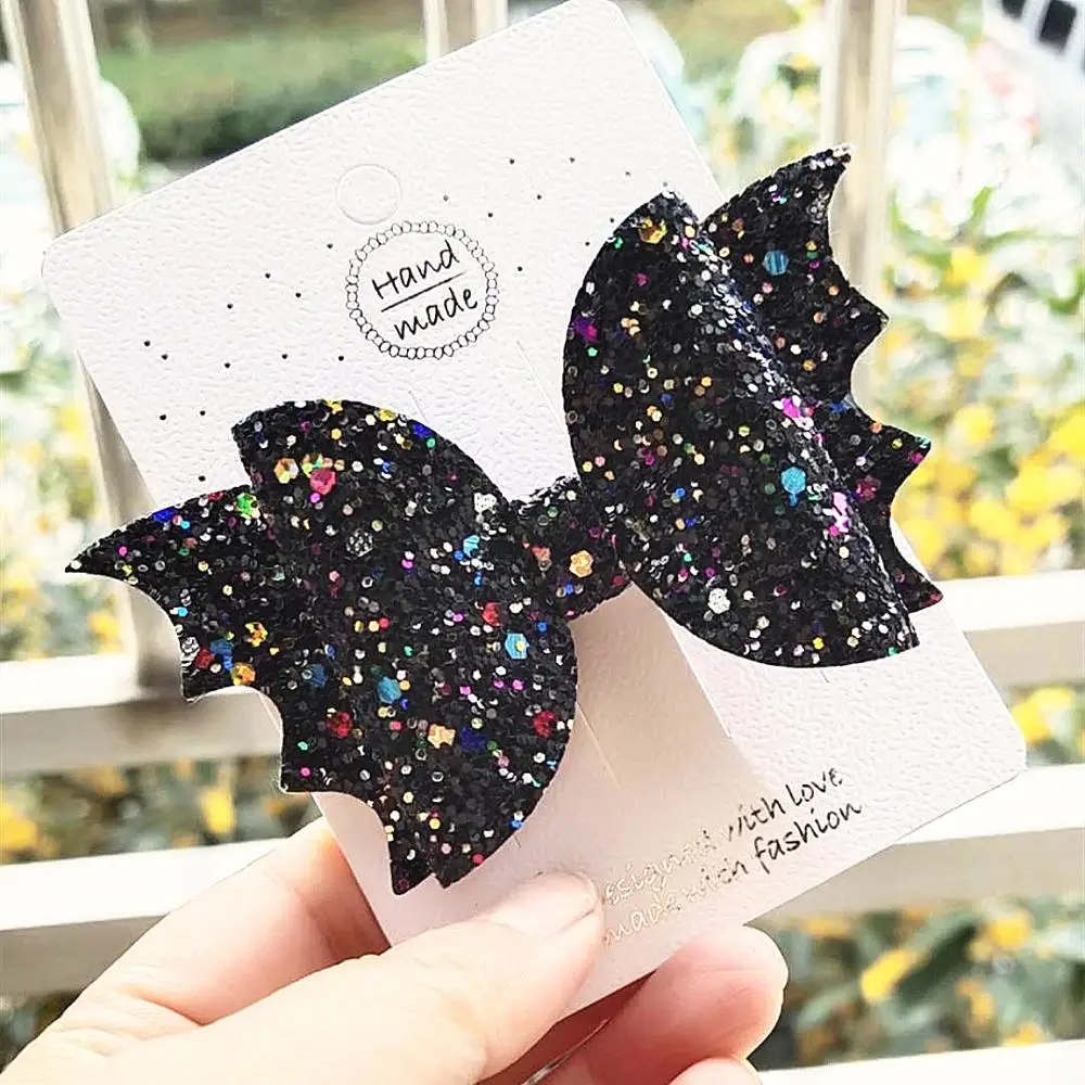 Picture 7: Thumbelina 4 Inch Bat Wing Hair Bows Glitter Hairpins Dance Party Bow Clip Girls Hairpins Halloween Hair Accessories