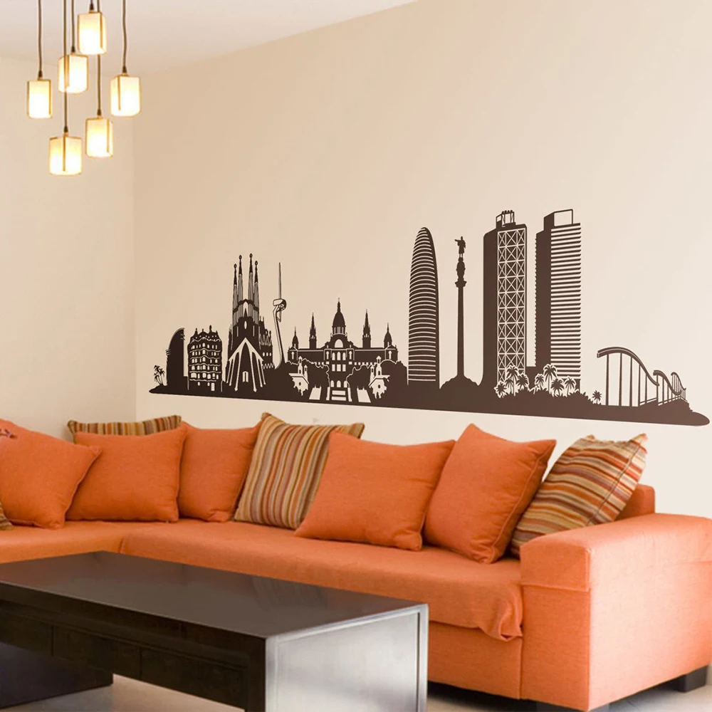 Large Spanish The Skyline Of Barcelo na Wall Decal Living Room Bedroom Skyrim Urban City Wall Sticker Playroom Home Decor